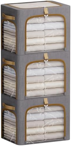 Storage Bins with Metal Frame, 3-Clear Windows Openings, 43L, Dark Grey by CYhom
