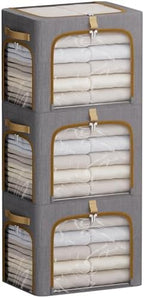Storage Bins with Metal Frame, 3-Clear Windows Openings, 43L, Dark Grey by CYhom