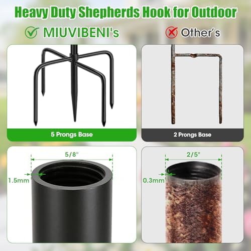 92 Inch Double Shepherds Hooks for Outdoor, Heavy Duty Bird Feeder Pole with 5 Prongs Base for Hanging Lantern, Hummingbird Feeder, Lightweight Plant, Shepherds Hook for Bird Feeders for Outside - Image 2