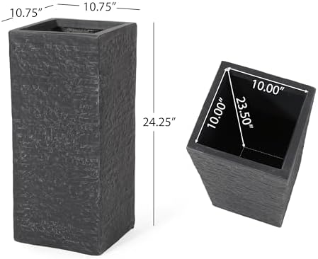 Christopher Knight Home Jorine Lightweight Concrete Planter, Cast Stone Planter, Square Garden Urn, Texture Finish Flower Pot, Outdoor Plant Urn with Draninage Hole for Backyard Garden Porch, Black - Image 4
