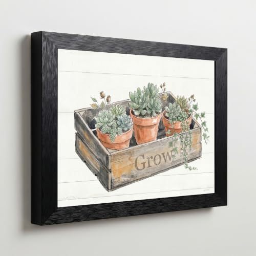 Framed Canvas Wall Art Watercolor Potted Succulents Ivy Muted Earthy Sage Green Canvas Print Poster Black Frame Wall Decor for Kitchen Rustic Farmhouse Decor, Plant Lover Gift - Inch 12x16 - Image 5