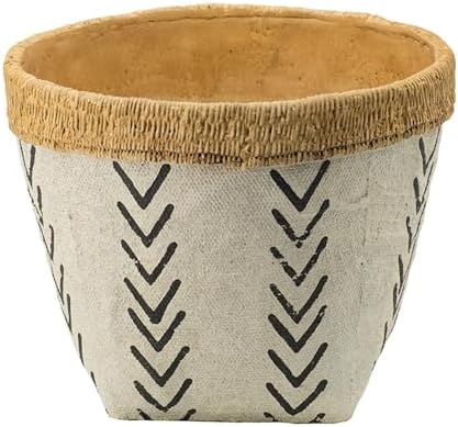 10 x 8 Set of 2 Cement Planters with V Pattern, White and Brown - Image 5