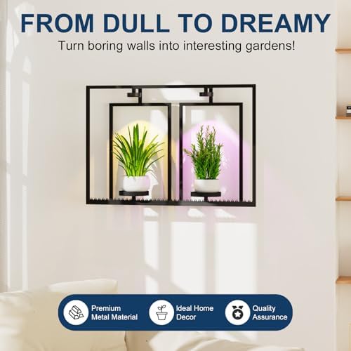 Shineled Metal Wall Planters, Wall Decor Plants with Light, Hanging Plant Shelves for Large Pots, Sturdy Wall Plant Holder for Living Room (1PK-2 Picture Frame) - Image 4