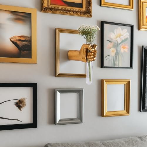 Gold Wall Sculptures, Hand Vases Home Decor, Wall Mount Art Sculpture, Unique Wall Art Statue, Funky Flower Vase Decorations, Modern Eclectic Hanging Decor,Glass Test Tube Vase - Image 4