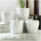 Plants Flower Pots Plant Pots Ceramic Pure White Simple Flower Pots Four-piece Set of Medium-Sized Planters with Tray Home Succulent Plants Green Plant Cultivation Gardening Pot by Unknown