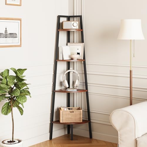 Yoobure 4-Tier Corner Shelf Stand- 54" Tall Corner Bookshelf with Metal Frame, Industrial Ladder Corner Shelves Display Shelf for Bedroom Living Room, Corner Bookcase Corner Plant Stand for Balcony by Yoobure