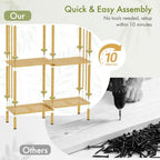 5 Tier Book Shelf, Tall Bamboo Bookcase, Wide Bookshelf with 10 Open Display Shelves Storage Organizer, Adjustable Bookshelves Standing Shelf Units for Bedroom, Living Room, Home Office - Image 5