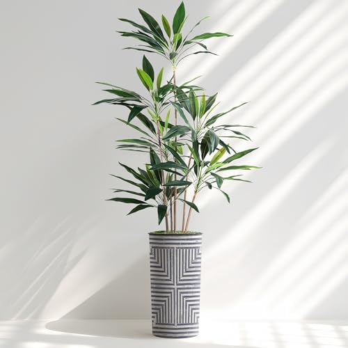 SIGNWIN Artificial Tree in Modern Geometric Pattern Planter, Fake Dracaena Tree Silk Tree for Indoor and Outdoor Home Decoration - 66" Overall Tall (Plant Pot Plus Tree) - Image 2
