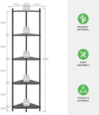 Wisuce Black Tall Corner Shelf Stand, 5-Tier Bamboo Corner Bookshelf - Image 2