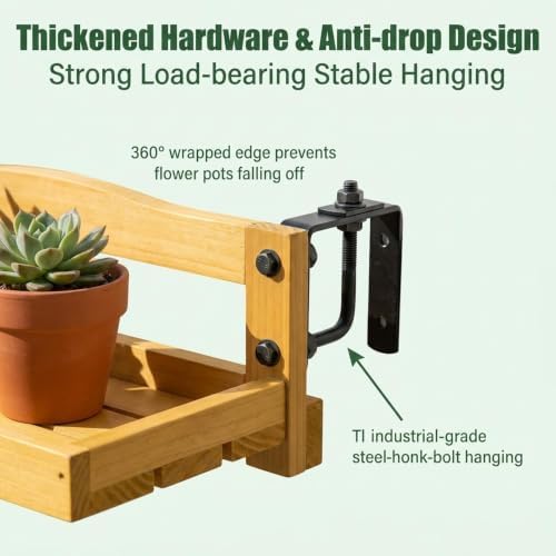 Wood Balcony Railing Table,Hanging Planter Shelf,Easy to Disassemble - Image 3