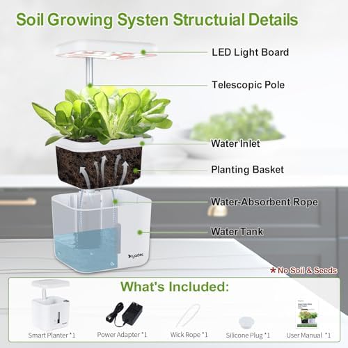 Indoor Garden Planter Growing Systems Soil plant pot indoor Small Smart Soil Gardening System with 17 Watts LED Grow Light Auto Timer Self-Watering Planter Pot Gifts for Mom Women (No Seeds&Soil) - Image 6