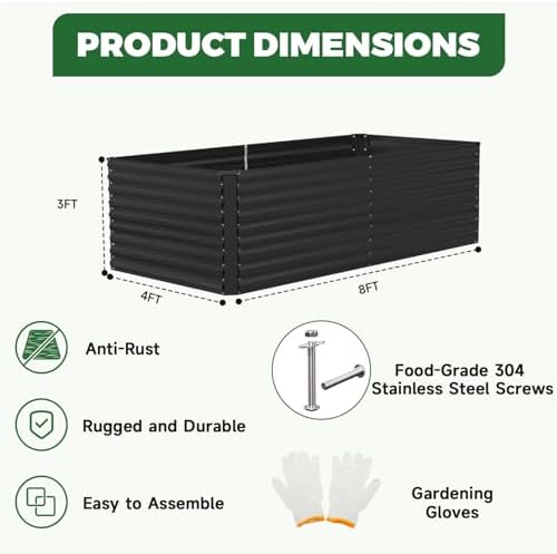 NAVINE 8x4x3ft Outdoor Metal Raised Garden Bed, Metal Planter Box, 2-Pack by NAVINE