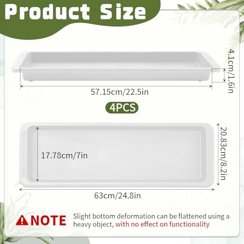 Cinnvoice 4 Pcs 24 x 8 x 1.6 Inch Rectangle Plant Saucer Tray, White - Image 2