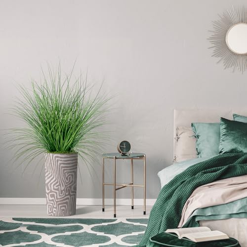 Artificial Tree in Geometric Pattern Planter, Fake Onion Grass Silk Tree for Indoor and Outdoor Home Decoration - 55" Overall Tall (Plant Pot Plus Tree) - Image 5