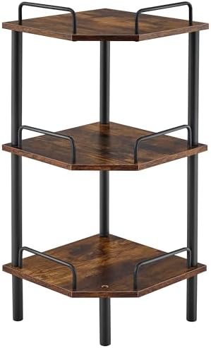 Tajsoon 3 Tier Corner Shelf Stand, Small Corner Table, Rustic Brown by Tajsoon