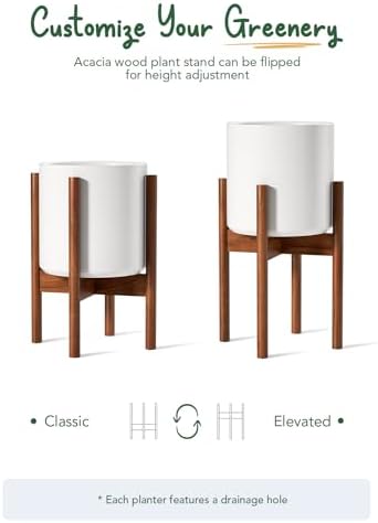 LE TAUCI Indoor Planter with Stand, 10 + 8 Inch, Set of 2, White - Image 4