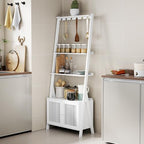 Ladder Shelf with Drawers, Bookshelf 4-Tier Bamboo Bookcase with 6 Hooks - Image 5