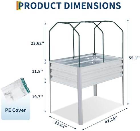 Raised Garden Bed with Cover, Galvanized Metal Elevated Planter Box with Legs, Raised Planter Box for Backyard, Patio, Balcony, 48x24x56 in, Silver - Image 2