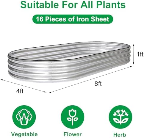 JERIA 8×4×1ft Oval Raised Garden Bed,Galvanized Raised Garden Bed Kit Outdoor Metal Gardening Planter Box for Vegetable, Fruits, Flower，Herbs - Image 2