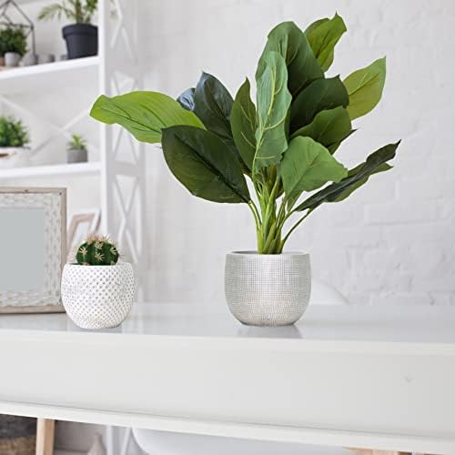 Olly & Rose Ceramic Cream Gold Plant Pot Set 2-6.8" and 5.5" Indoor Planters Cement Outdoor Flower Pots - Image 3