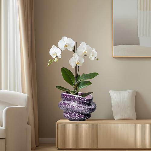 Ceramic Pots for Plants - 10.6 Inch Ceramic Plant Pots Indoor with Drainage Hole, Unique Planters for Indoor Outdoor Plants, Decorative Planter, Garden Room Decor, Housewarming Gifts, Purple - Image 5