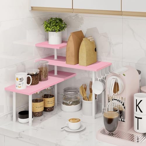 Homode 3-Tier Counter Organizer Shelf for Bathroom, Corner Shelf for Countertop, Over Sink, Make Up, Dresser Table, Desktop - Pink - Image 3