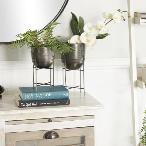 Deco 79 Metal Small Brushed Dome Planter with Removable Stand, Set of 2 12", 9"H, Gray - Image 3