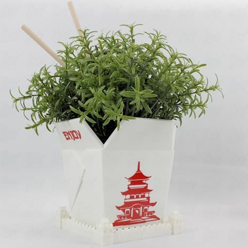 3D Printed Planter Chinese Takeout Box - Set of 3 with (Free) Trays and Chopsticks - Plant Pot with Drainage Decor, Oyster Pail planters Plant - Made in USA - Image 3