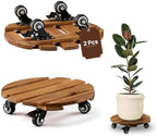 THYOI 2 Pack 12" Acacia Wood Plant Caddy with Lockable 360° Caster Wheels, 300 LB Heavy Duty Rolling Stand for Indoor Outdoor Planter Pots, Wooden Dolly for Patio (Golden Teak, Round) by THYOI