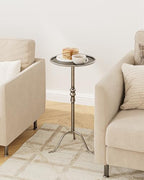 25.6" Vintage Round Pedestal End Table with Tray Top, Antique - Image 5