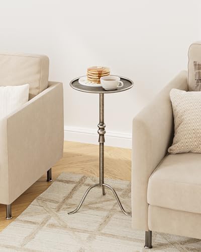 25.6" Vintage Round Pedestal End Table with Tray Top, Antique - Image 5
