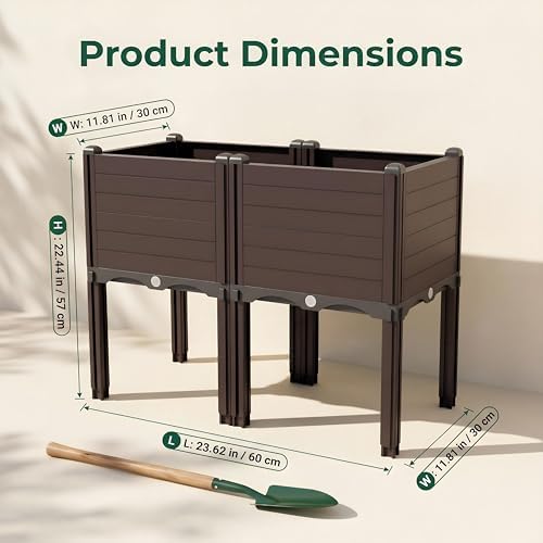 Raised Garden Bed with Legs, Outdoor Planter Boxes & Rectangular Planter, Elevated Above Ground Garden Bed Plastic Flower Pot for Patio Yard, 23.62" × 11.81" × 22.44" - Image 3