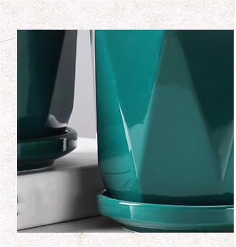 Plant Pot Ceramic Flower Pots Ceramic Large with Tray Simple Household Creative Green Succulent Flower Pots Flower Pots(Gris,Large) (Red L) - Image 4