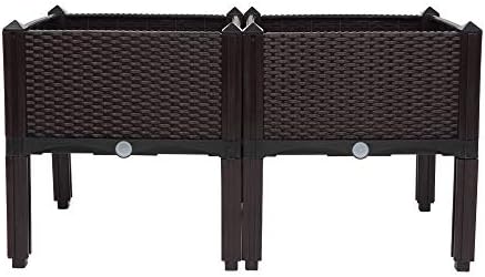 Vasitelan Raised Garden Bed with Legs, Elevated Plastic Planter Box for Outdoor Plants, Flowers, Vegetables and Herbs (Brown) - Image 3