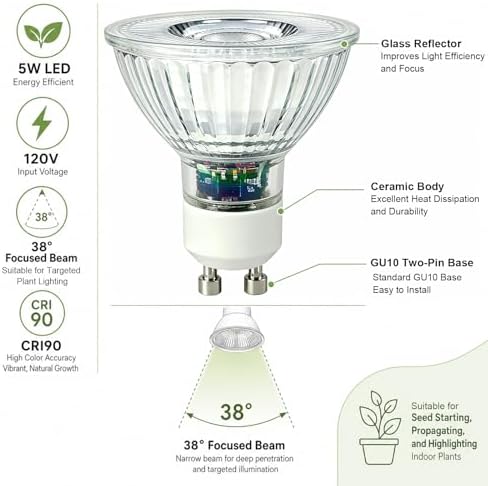 GU10 LED Grow Light Bulb, Dimmable Full Spectrum for Indoor Plants - Image 5