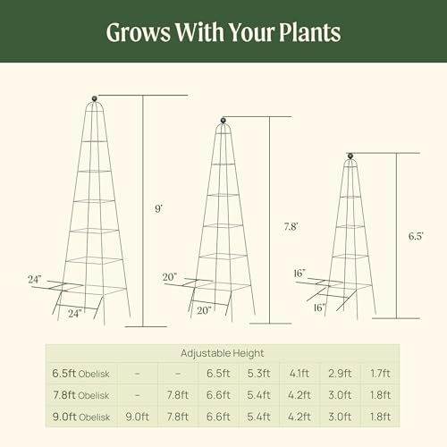 Vego Garden 9 ft Pyramid Obelisk Garden Trellis, Metal Rustproof Plant Support - Image 4