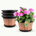 4 Pack 12 inch Plant Pot,Large Whiskey Barrel Planters Indoor Outdoor by Quarut