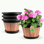 4 Pack 12 inch Plant Pot,Large Whiskey Barrel Planters Indoor Outdoor by Quarut