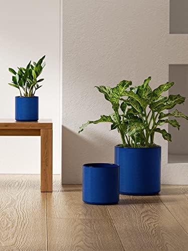 LE TAUCI 10+8+6 Inch Ceramic Pots for Plants, Indoor Planters with Drainage Hole and Plug, Modern Cylinder Flower Pots Set of 3 for Office and Living Room, Glossy, Midnight Blue - Image 4