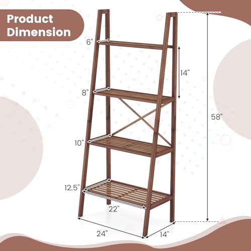 Giantex 4-Tier Bamboo Bookshelf, Indoor Free Standing Plant Stand Display Rack w/Anti-Tipping Device, Corner Bamboo Ladder Shelf for Small Space, Living Room, Kitchen, Bedroom, Office, Walnut - Image 3