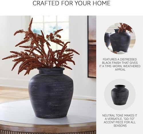 Signature Design by Ashley Meadie Large Distressed Black Terra Cotta Vase - Image 4