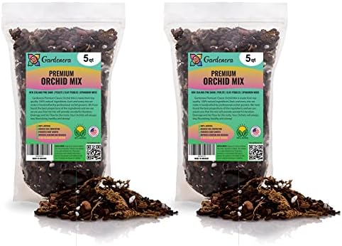 Organic Premium Orchid Soil Mix by Gardenera - Hand Mixed Classic Sphagnum Moss Potting Soil Mix - for Phalaenopsis Orchid - 10 Quart (2 Bags of 5 Quart) by Gardenera