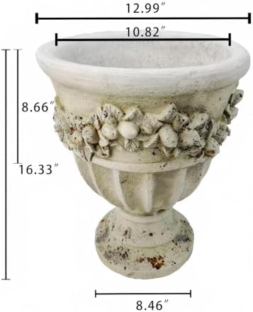 16.33" Tall Rustic Urn Planter, 12.99" W x 12.99" D Magnesium Oxide Outdoor Pedestal Planter with Drainage Hole, Rust Finish Garden Urn for Patio, Porch and Entryway Decor - Image 3