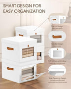 Homsorout Storage Bins with Lid – Closet Organizer with Side Opening and Clear Window, Foldable Stackable Fabric Basket for Clothes, Home, Office - 13.77" x 11.8" x 9.8", 4 Pack, White - Image 2