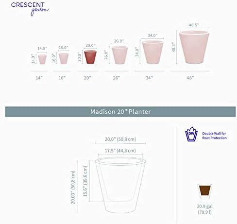 Crescent Garden Madison Planter– Weather-Resistant, Double Walled Indoor/Outdoor Plant Pot with Drain Hole – Durable All-Season Flower Container, 20" W (Caviar Black) - Image 2