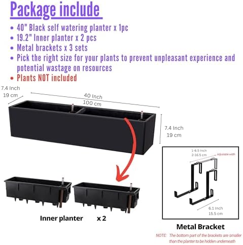 LaLaGreen Rail Planter for Balcony Outdoor (1 Pack, 40 Inch) Large Black Self Watering Railing Planters with Brackets, Rectangular Plastic Window Flower Box Simple Designer Choice with Rattan Pattern - Image 2