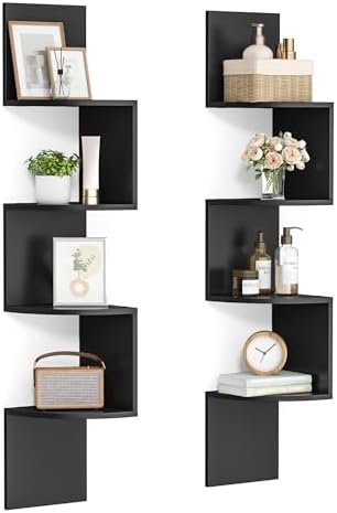VASAGLE Set of 2 Corner Shelves Wall Mount, 4-Tier Floating Bookshelves by VASAGLEbySONGMICSHOME