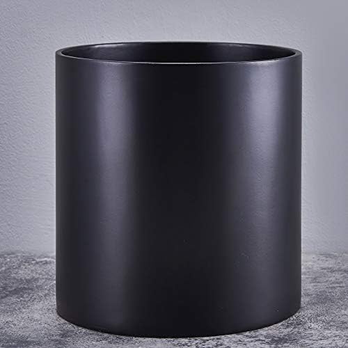 FaithLand 12 Inch Fiberstone Planter - Lightweight Modern Cylinder Plant Pot with Drainage Hole & Plug, Indoor Outdoor Use, Matte Black by FaithLand