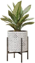 EverNest Tristan White with Black Boho Pattern Plant Pot with Loki Stand, SelectBase Indoor Planter, Neutral Home Decor, Minimalist Artistic Boho Plant Pot (Large, Black) by EverNest