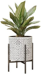 EverNest Tristan White with Black Boho Pattern Plant Pot with Loki Stand, SelectBase Indoor Planter, Neutral Home Decor, Minimalist Artistic Boho Plant Pot (Large, Black) by EverNest